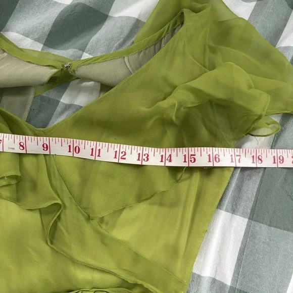 Vintage Green Ruffled Flowy Long Maxi Dress Flutter Fleece Sheer Chiffon Prom - Picture 12 of 15